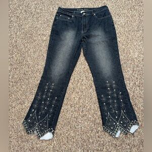 Women's / Juniors size 15/16, size 16 Dark Blue Embroidered Flare Jeans, flower
